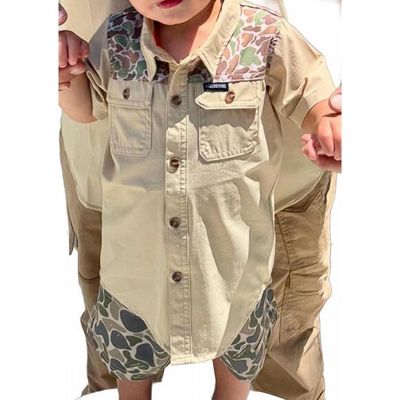 NEW FIELDSTONE boy's wingman button down top in camo khaki - Picture 2 of 2